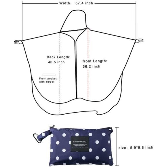 Rain Poncho for Women Adults Unisex Hooded Zipper Raincoat Waterproof Reusable - Picture 6 of 7